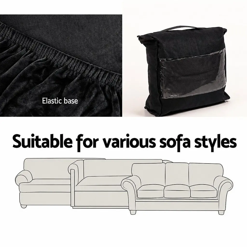 4 Seater Sofa Cover Velvet Stretch Elastic Black Machine Washable