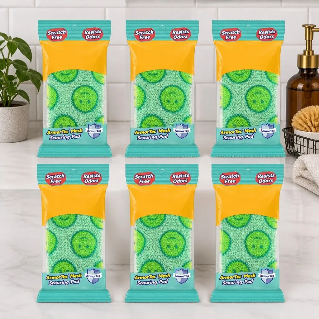 Scour Pads FlexTexture Foam Green 6 Piece Kitchen Cleaning