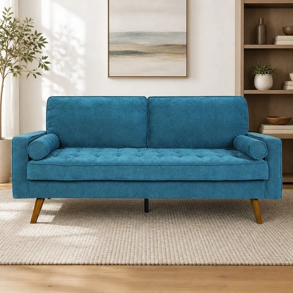 3SeaterLoungeCouchBluePolyesterUpholstery191cmWideComfortableStyle