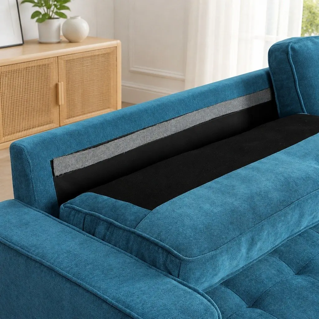 3SeaterLoungeCouchBluePolyesterUpholstery191cmWideComfortableStyle