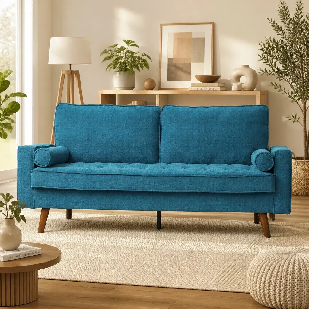 3SeaterLoungeCouchBluePolyesterUpholstery191cmWideComfortableStyle