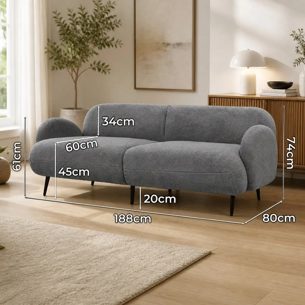 3SeaterLoungeCouchModernGreySherpaFleeceUpholsteredLivingRoomFurniture