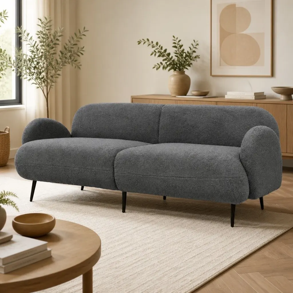 3SeaterLoungeCouchModernGreySherpaFleeceUpholsteredLivingRoomFurniture