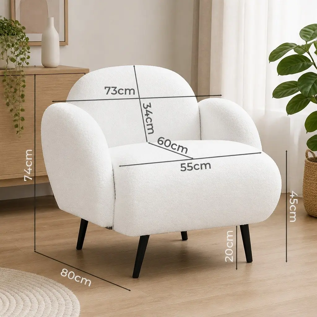 Single Sofa Chair Fleece Upholstered Armchair Lounge Seat White Relax Furniture