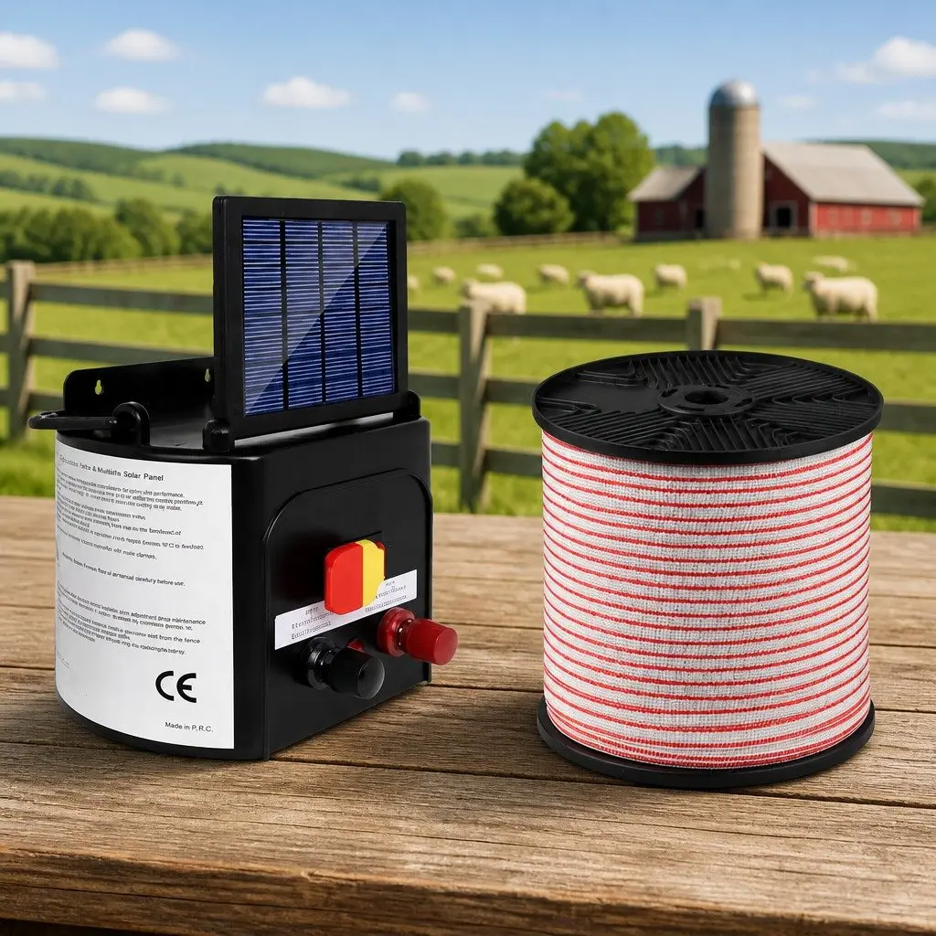 Solar Electric Fence Energiser 3KM Waterproof Polytape Compact Lightweight Monocrystalline Silicon for Livestock Animal Control