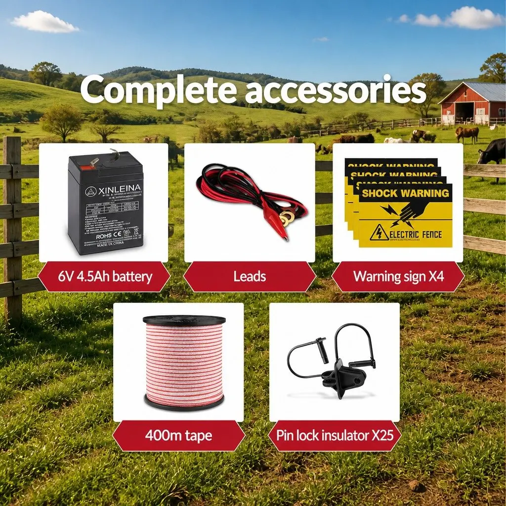 Solar Electric Fence Energiser 3KM Waterproof Polytape Compact Lightweight Monocrystalline Silicon for Livestock Animal Control