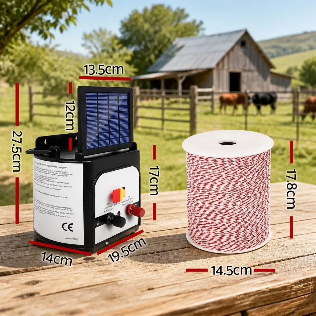 Solar Electric Fence Energiser Monocrystalline Silicon 8km Compact Red and White