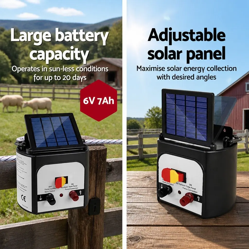 Solar Electric Fence Energiser Monocrystalline Silicon 8km Compact Red and White