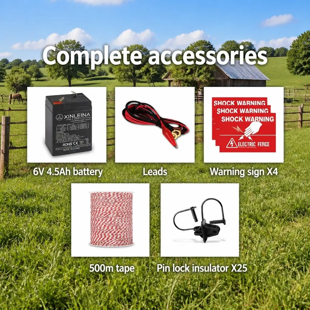 Solar Electric Fence Energiser Monocrystalline Silicon 3km Black Fencing Kit with 500m Polywire