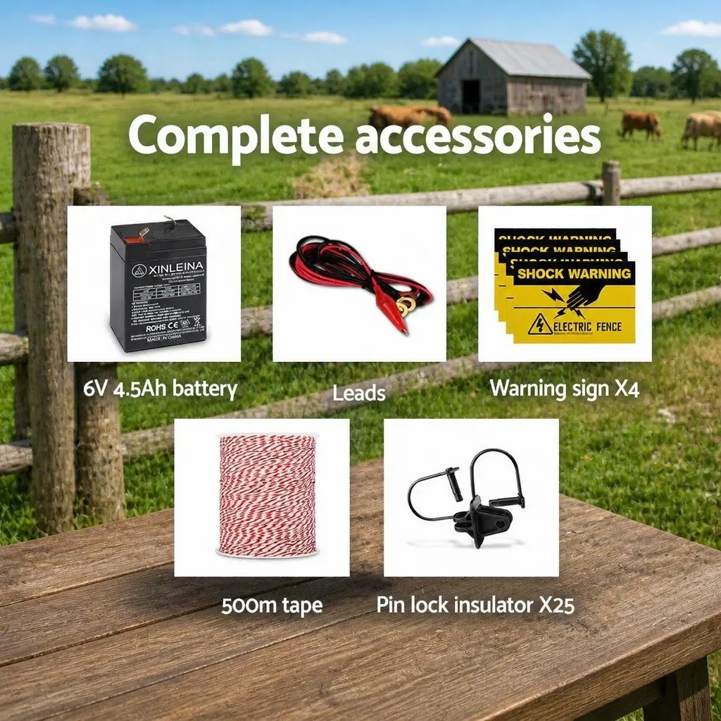 Solar Electric Fence Energiser Monocrystalline Silicon 3km Black Fencing Kit with 500m Polywire