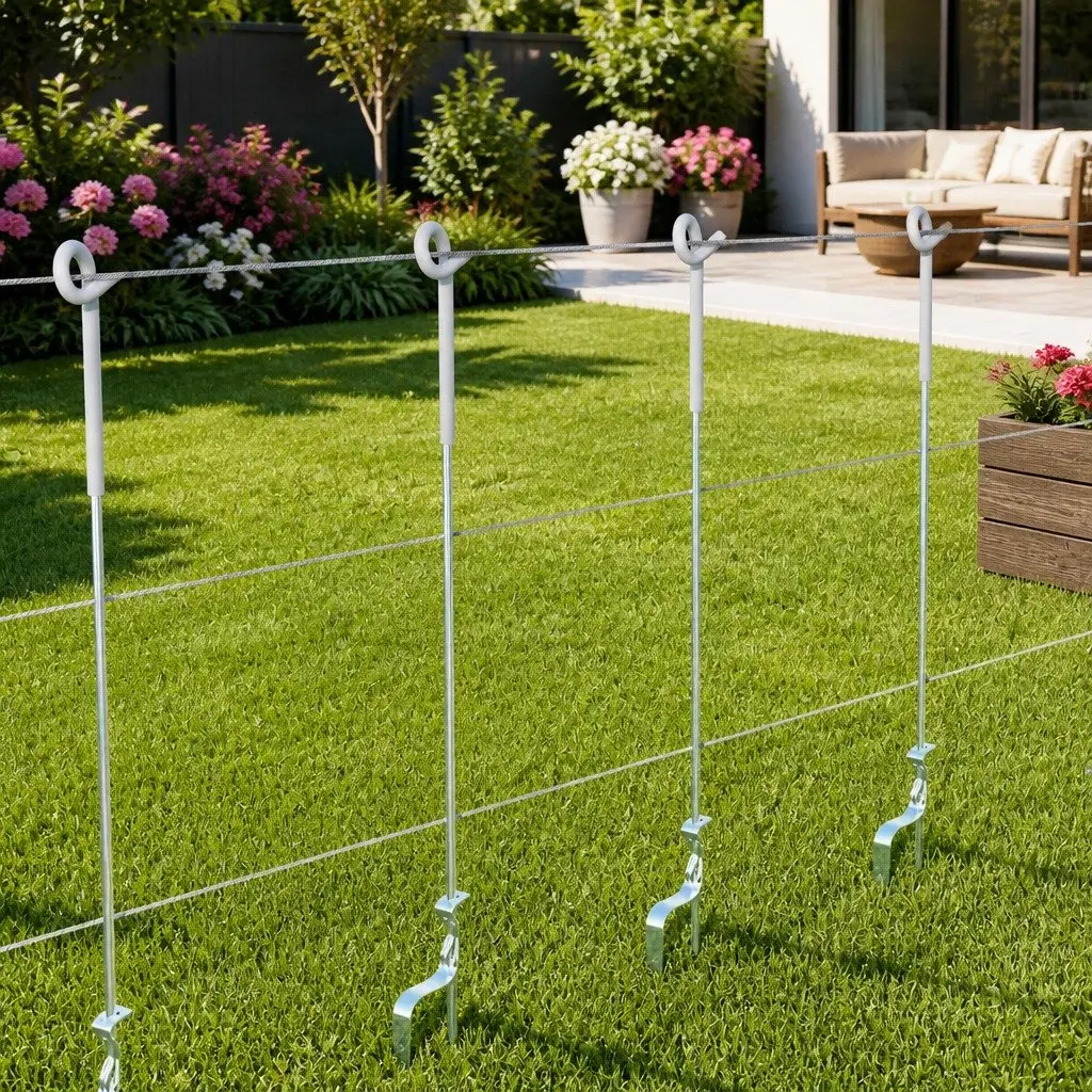 Electric Fence Pigtail Posts Steel 104 cm Silver and White 20 Piece