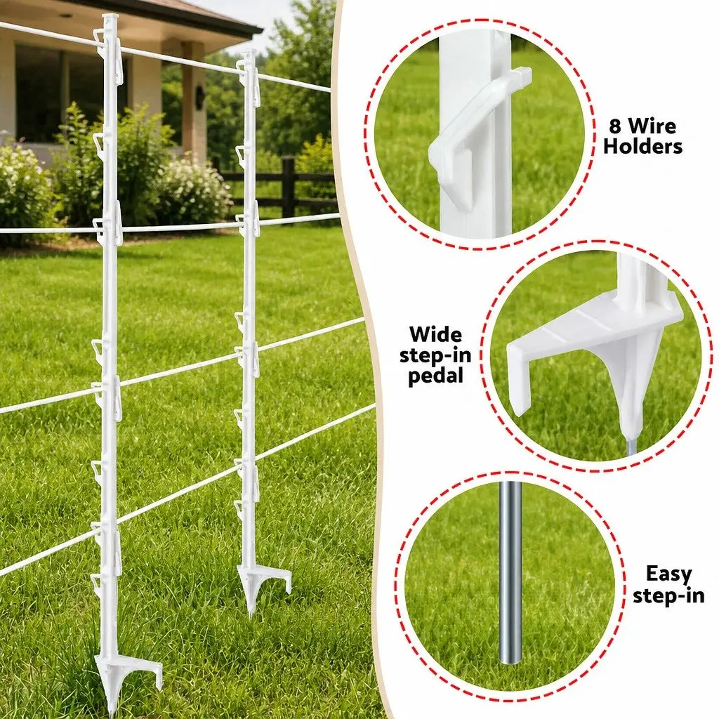 Electric Fence Posts Poly 106.5cm White 20 Piece Temporary Fencing