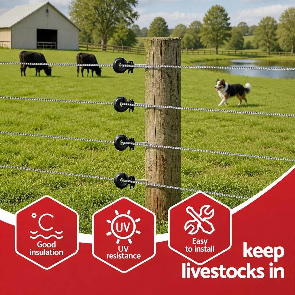 Electric Fence Insulators Screw in Stand Off Black 25cm 100 Pieces