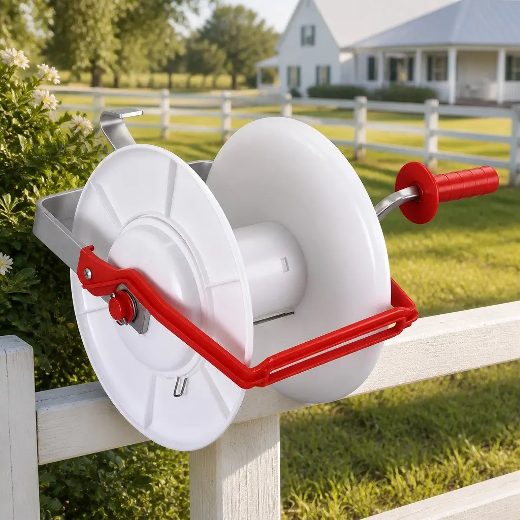 Electric Fence Reel Geared Portable Polywire Fencing Tool White