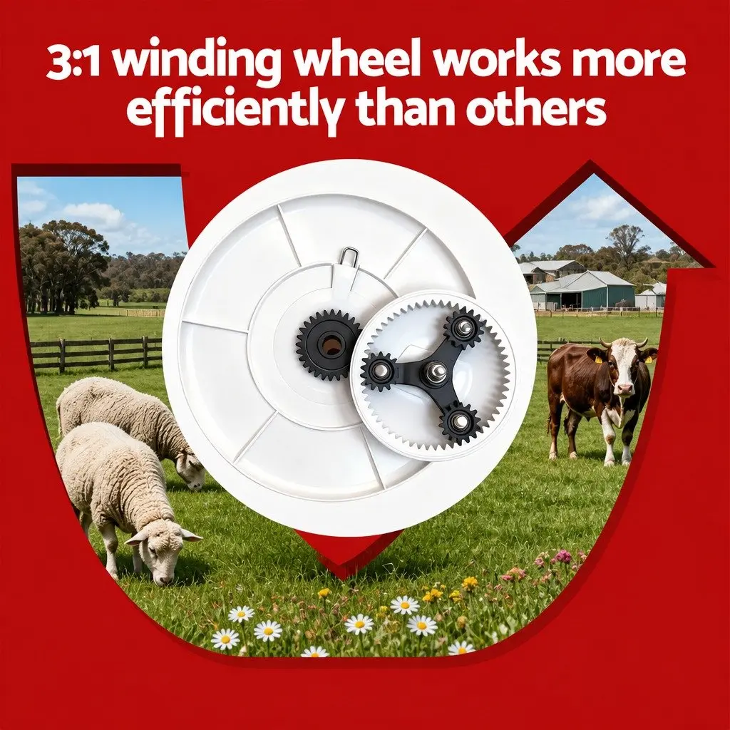 Electric Fence Reel Geared Portable Polywire Fencing Tool White
