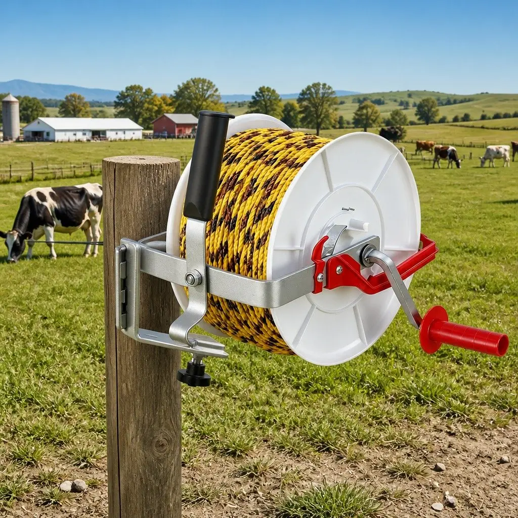 Electric Fence Reel Geared Portable Polywire Fencing Tool White