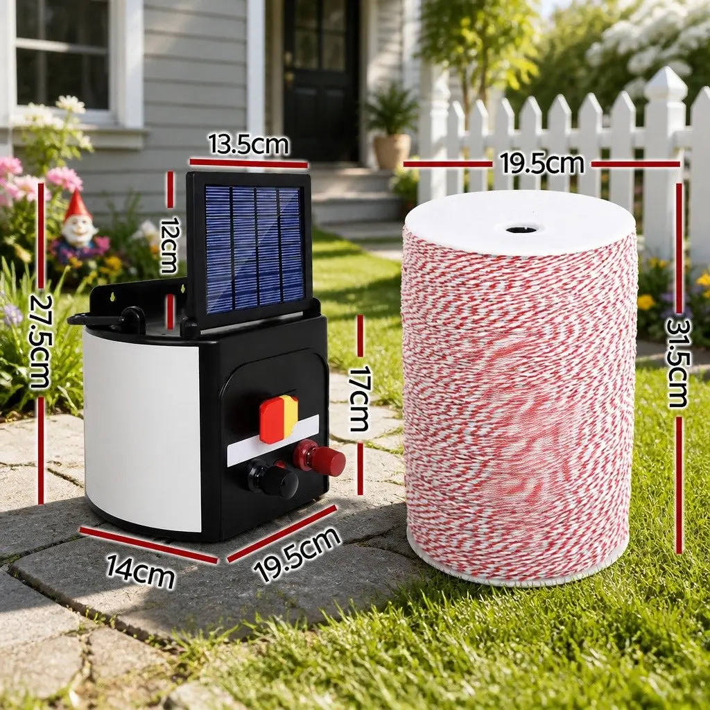Solar Electric Fence Energiser 3KM Monocrystalline Silicon Black Poly Wire Farm Fencing Kit