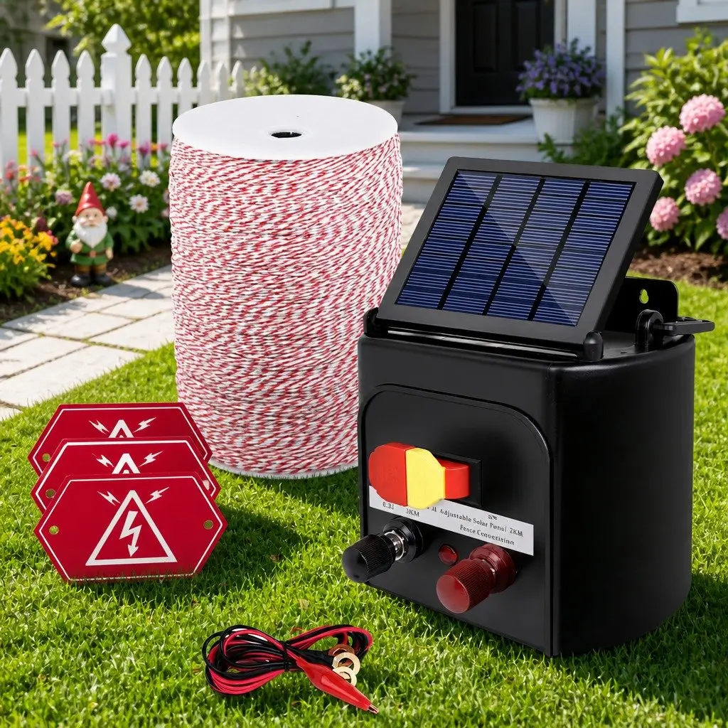 Solar Electric Fence Energiser 3KM Monocrystalline Silicon Black Poly Wire Farm Fencing Kit