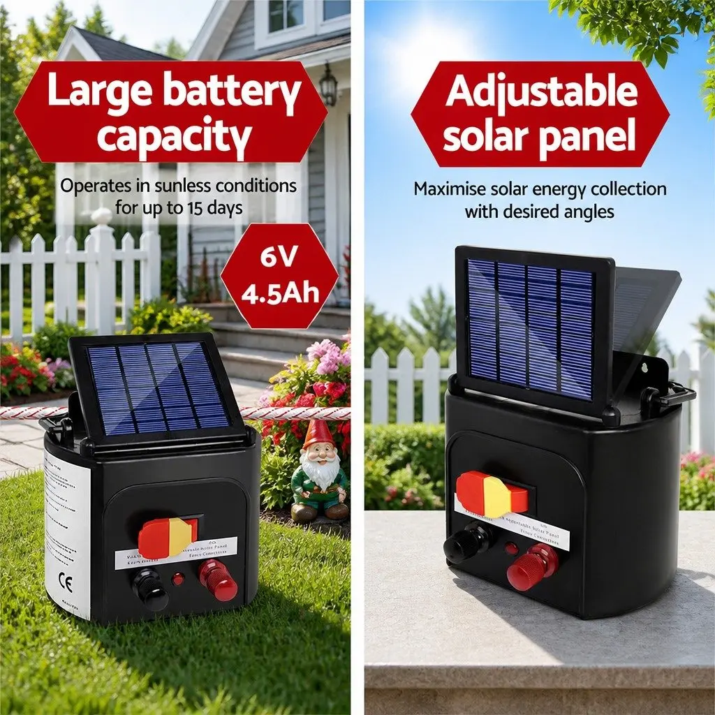 Solar Electric Fence Energiser 3KM Monocrystalline Silicon Black Poly Wire Farm Fencing Kit