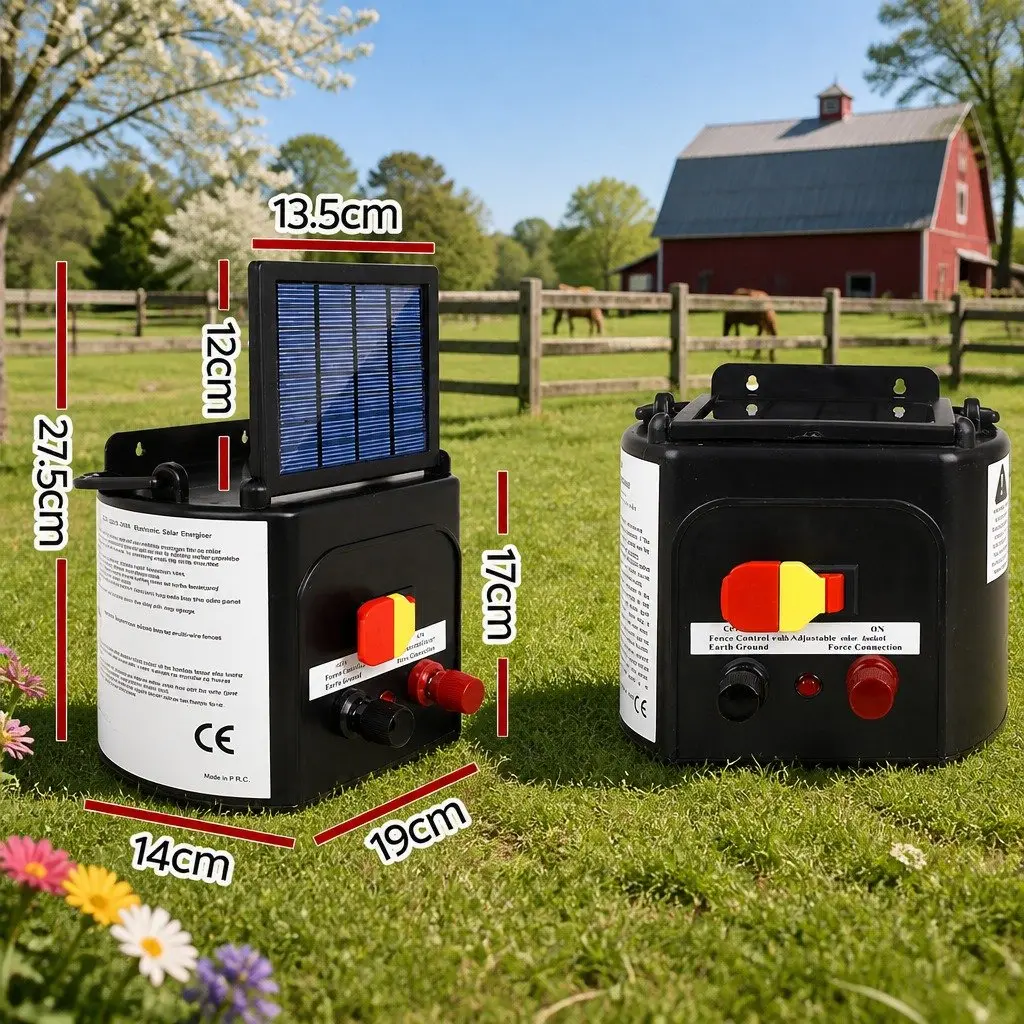 Solar Electric Fence Energiser 3km Range 0.1J Livestock Animal Control Charger