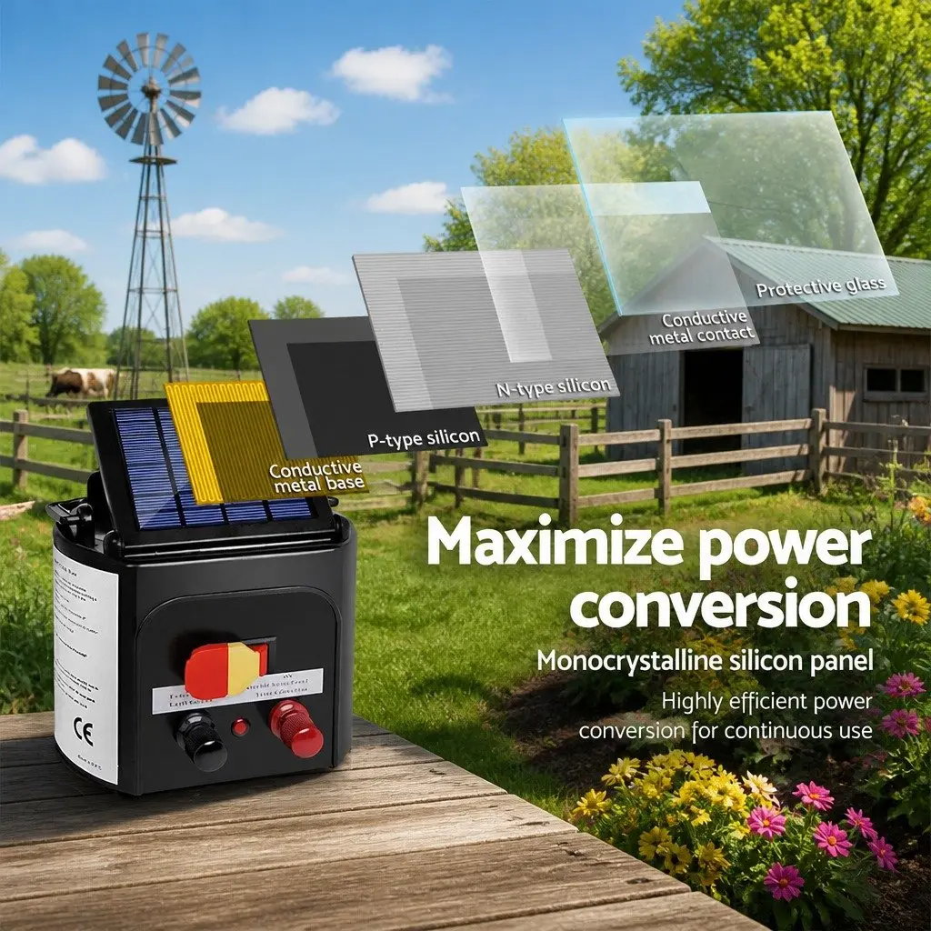 Solar Electric Fence Energiser 3km Range 0.1J Livestock Animal Control Charger