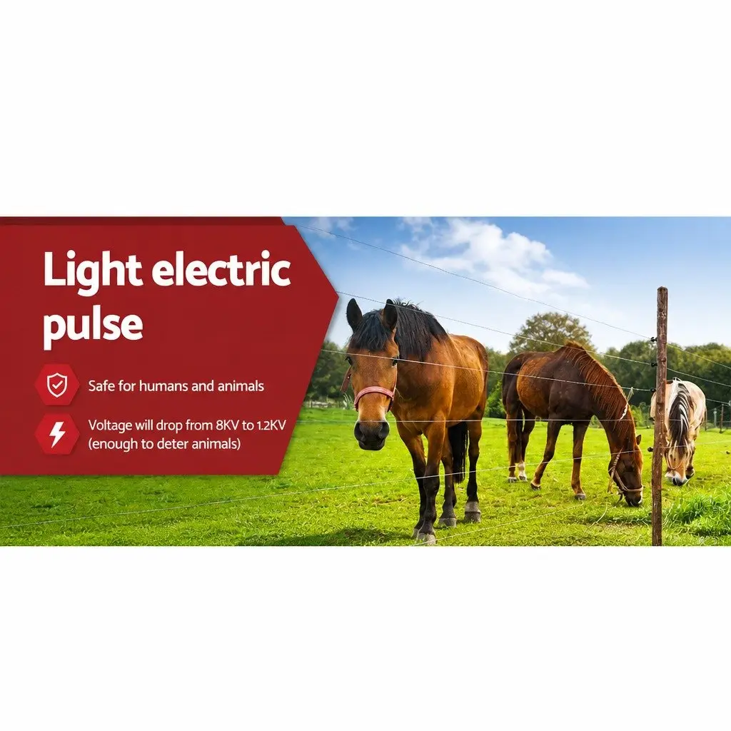 Solar Electric Fence Energiser 3km Range 0.1J Livestock Animal Control Charger