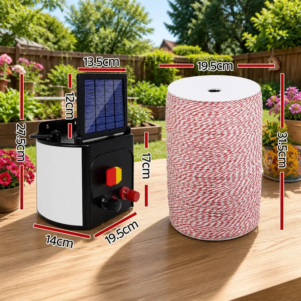 Solar Electric Fence Energiser Poly Wire 2000m 5KM Black Red and White