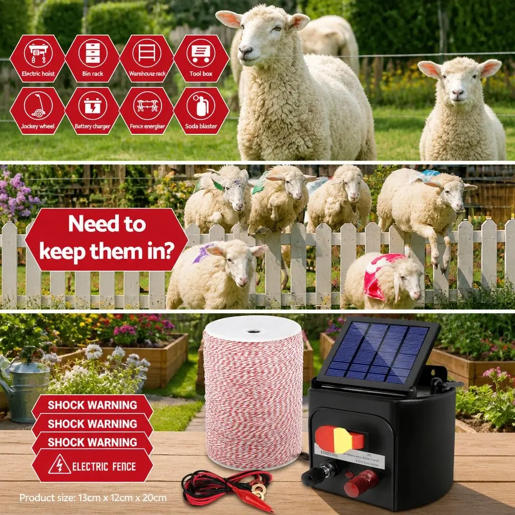 Solar Electric Fence Energiser Poly Wire 2000m 5KM Black Red and White