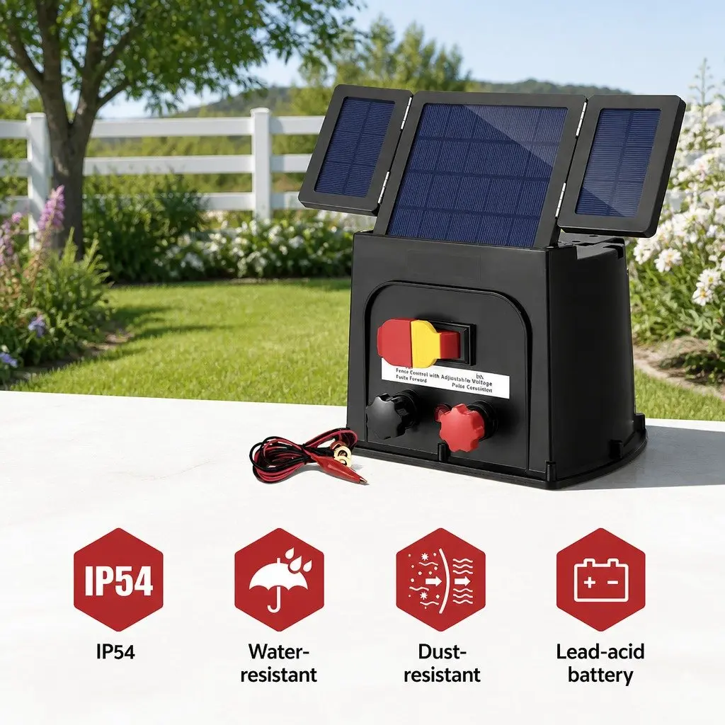 Solar Electric Fence Energiser 5km 0.15J PET Panel Black