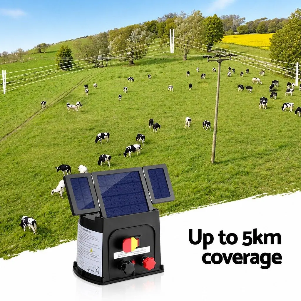 Solar Electric Fence Energiser 5km 0.15J PET Panel Black