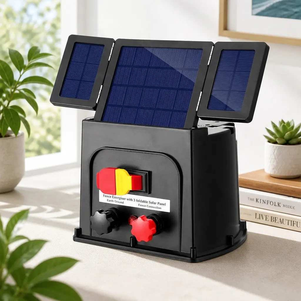 Solar Electric Fence Energiser 5km 0.15J PET Panel Black
