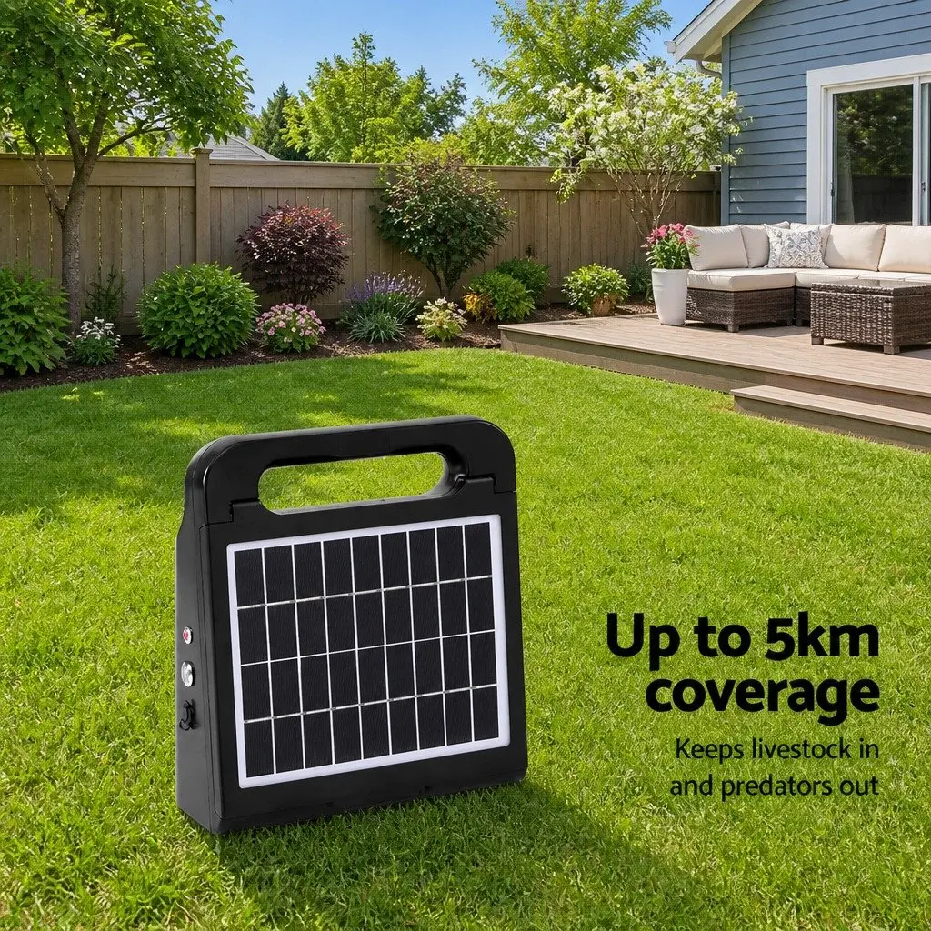 Solar Electric Fence Energiser Water-Resistant 5km Black
