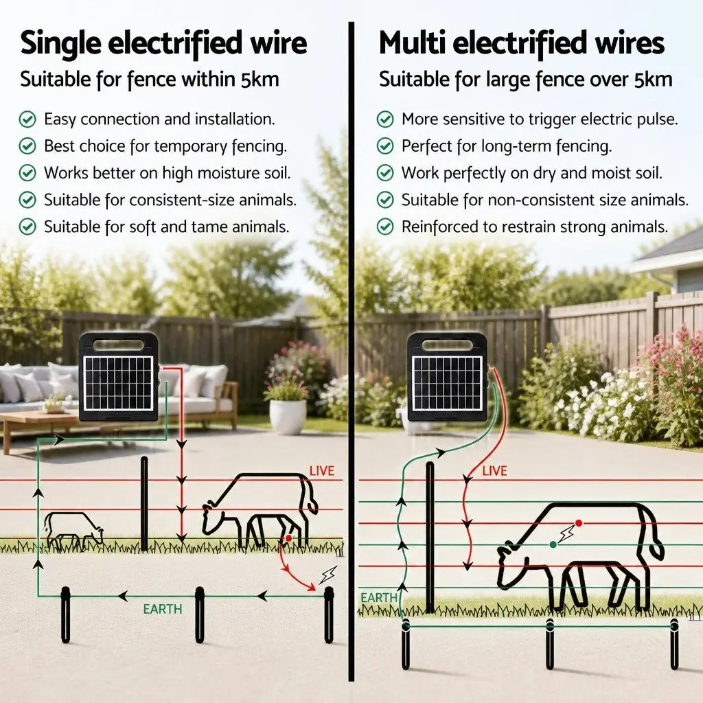 Solar Electric Fence Energiser Water-Resistant 5km Black