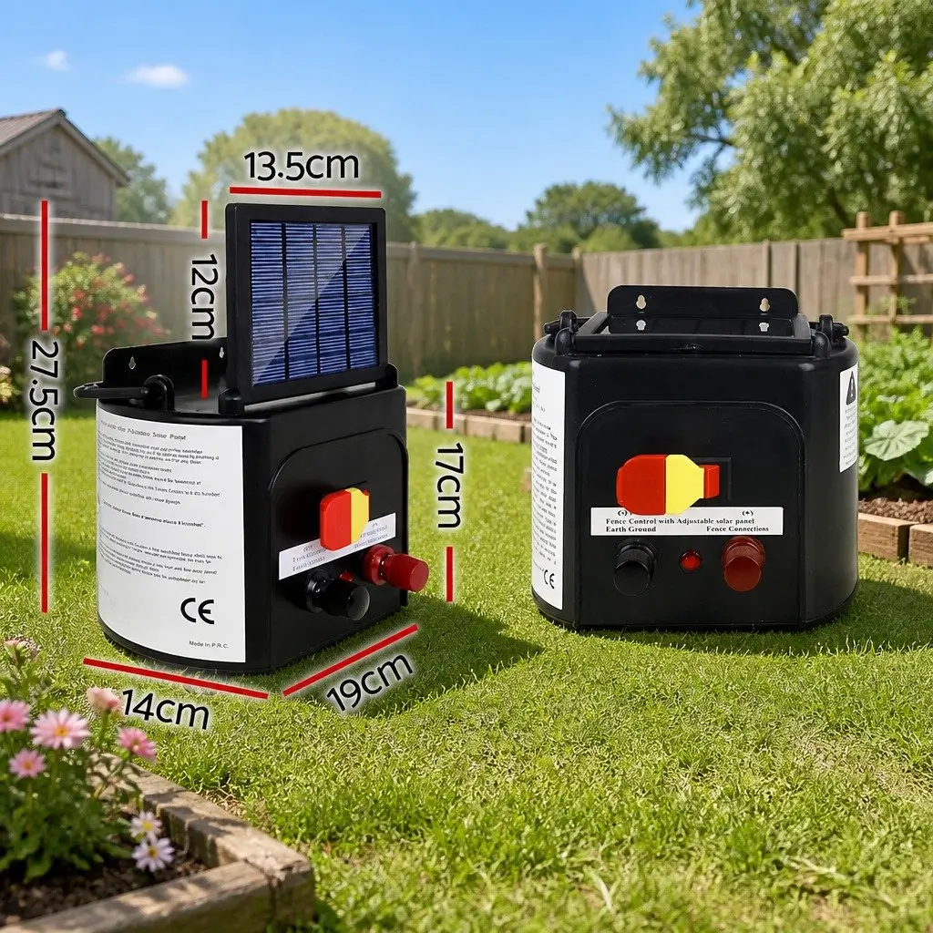 Solar Electric Fence Energiser 5km Solar Powered Waterproof Black