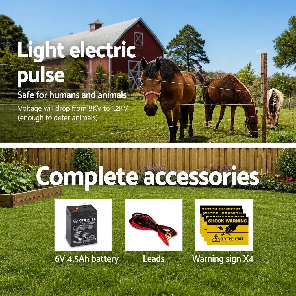 Solar Electric Fence Energiser 5km Solar Powered Waterproof Black