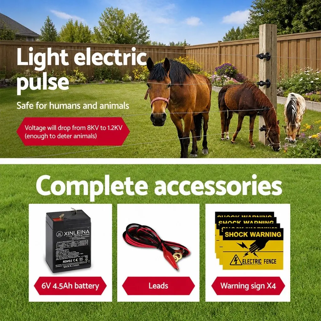 Solar Electric Fence Energiser 5km Solar Powered Waterproof Black
