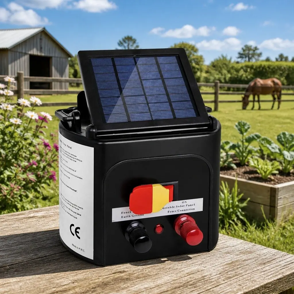 Solar Electric Fence Energiser 5km Solar Powered Waterproof Black