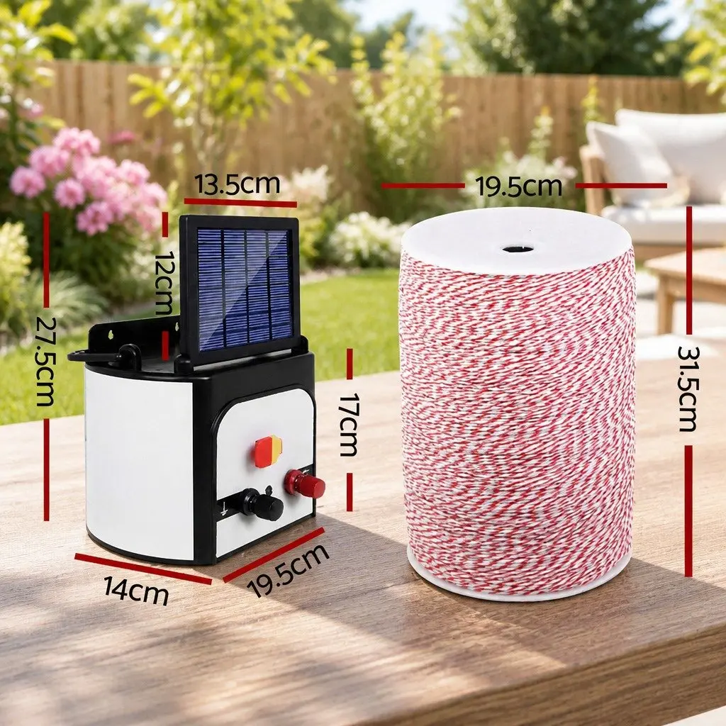 Solar Electric Fence Energiser Poly Wire Kit 8KM Waterproof Compact Red White