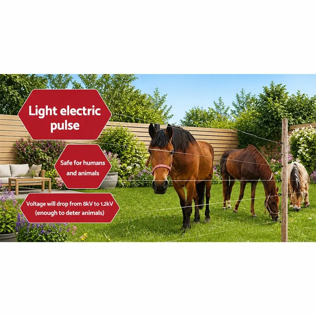 Solar Electric Fence Energiser Poly Wire Kit 8KM Waterproof Compact Red White