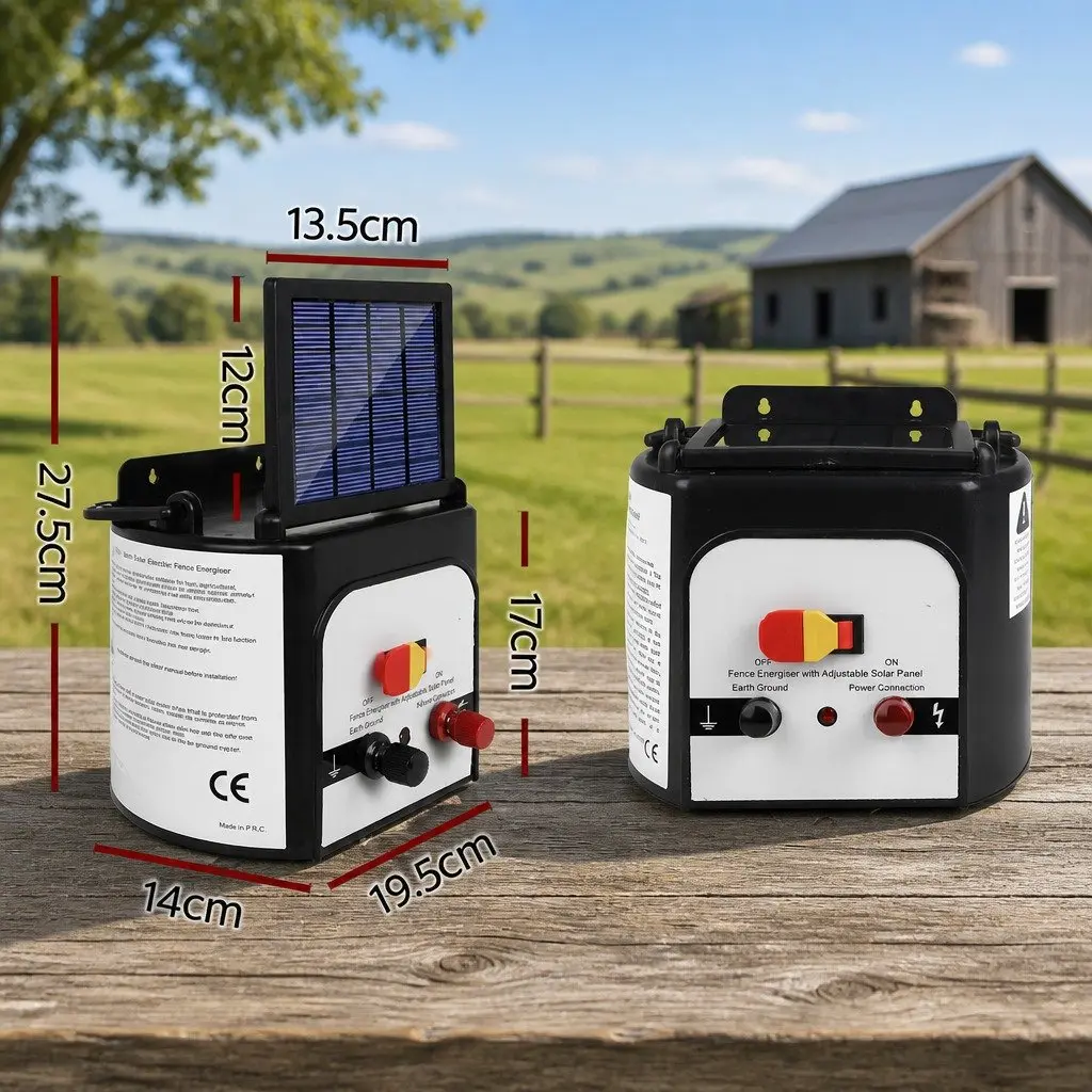 Solar Electric Fence Energiser 8km 0.3J Lightweight Unit Black and White