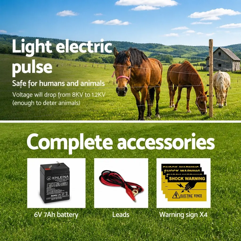 Solar Electric Fence Energiser 8km 0.3J Lightweight Unit Black and White