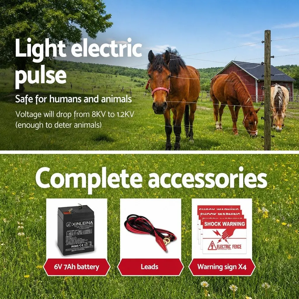Solar Electric Fence Energiser 8km 0.3J Lightweight Unit Black and White