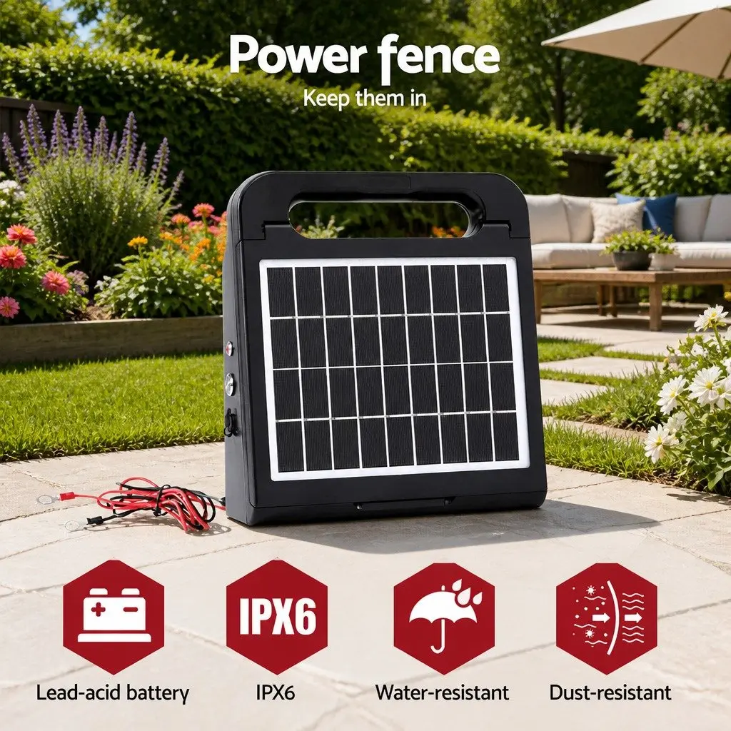 Solar Electric Fence Energiser Monocrystalline Silicon 10km Black Water-Resistant