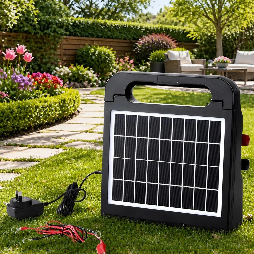 Solar Electric Fence Energiser Monocrystalline Silicon 10km Black Water-Resistant