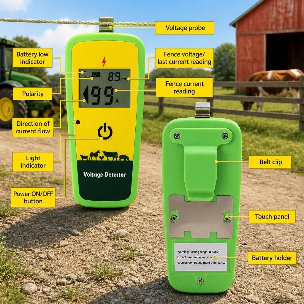 Digital Electric Fence Tester ABS Plastic Green