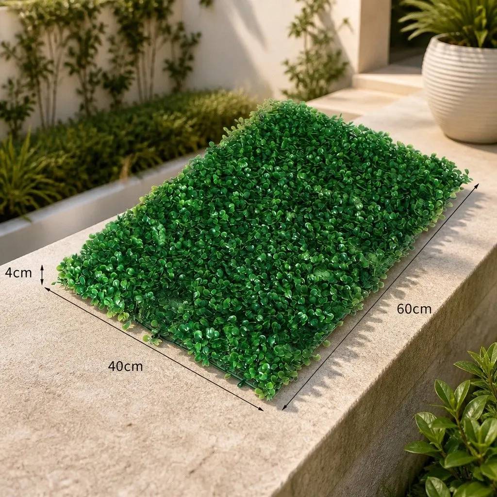 Artificial Boxwood Hedge Panel HDPE 60cm x 40cm Green Vertical Garden Wall Screen Indoor Outdoor
