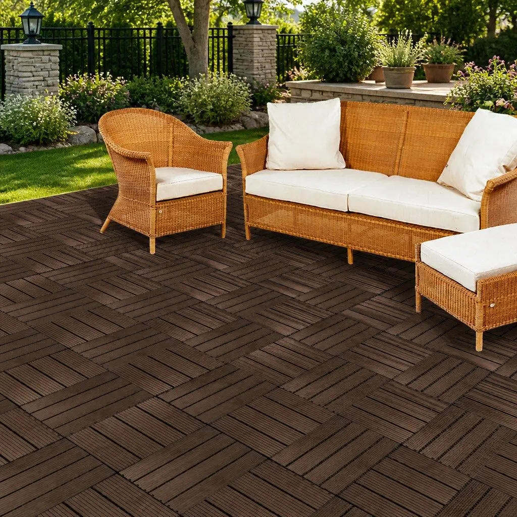 Interlocking Plastic Decking Tiles 30cm Coffee Suitable for Outdoor Balcony Patio Garden