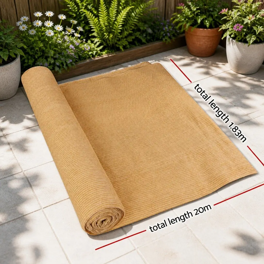Shade Cloth Beige Heavy Duty UV Stabilised 1.83m x 20m Knitted Fabric 90 Percent Shade Block