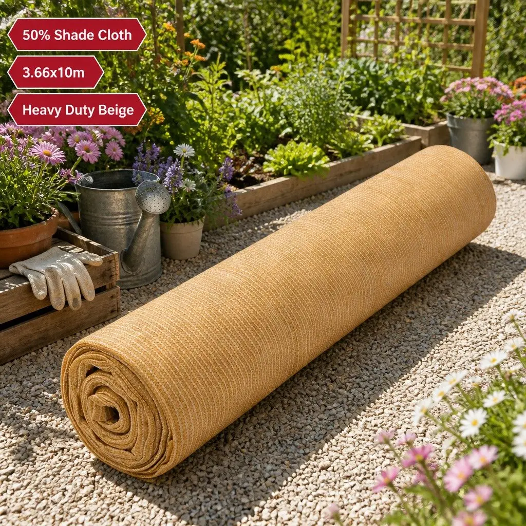 Shade Cloth UV-Stabilised HPDE 3.66m x 10m 50% Shade Block Beige