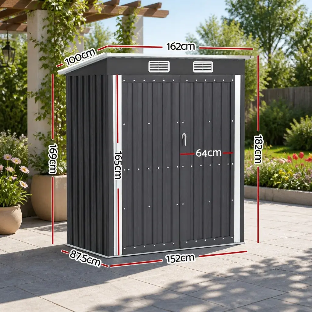 Garden Shed Galvanized Steel 1.62M x 1M Outdoor Storage Workshop Tool House Grey